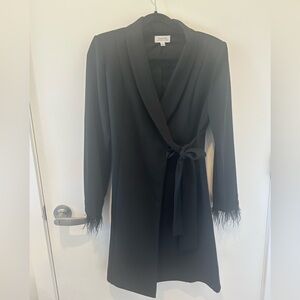 Tahari Black Wrap Dress with Feather Cuffs